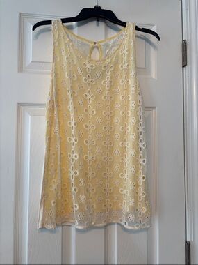 Jennifer Lopez Yellow Floral Lace Overlay Tank